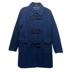 Tommy Hilfiger Blue Classic Preppy Wool Blend Pea Coat Pockets Button & Zip Sz 8